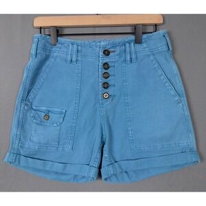 Anthropologie The‎ Wanderer Blue Canvas High Rise Button Fly Utility Shorts 26